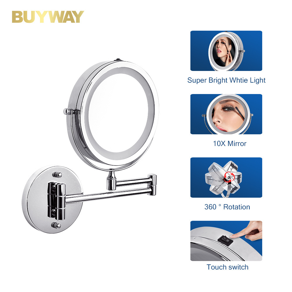 Makeup Mirror Battery Led Light Round Bathroom Mirror for Hotel Home 360 Rotation 10X 27pcs SMD LED Lights