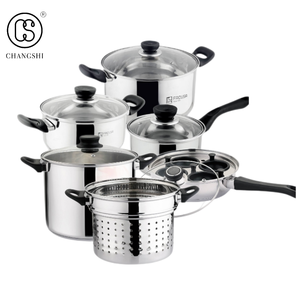 High Quality Non Sticky Cooking Pots Kitchen Sets Luxury Cookware Set Triply Stainless Steel Cookware