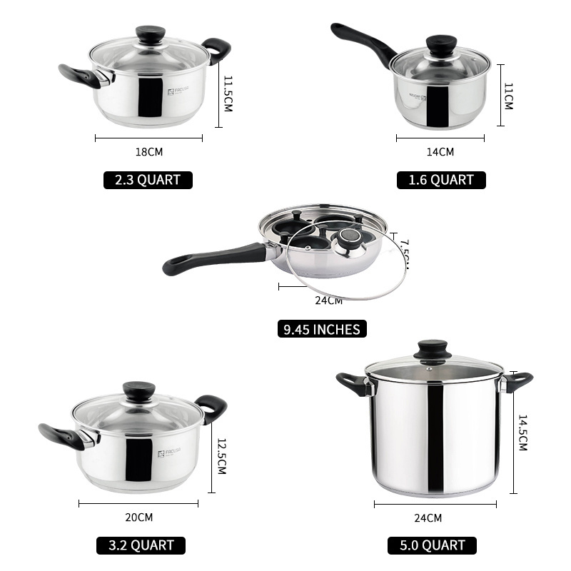 High Quality Non Sticky Cooking Pots Kitchen Sets Luxury Cookware Set Triply Stainless Steel Cookware