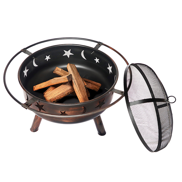 Large Steel Round Fire Bowl Fireplace Charcoal Wood Burning Fire Pit with Mesh Cover