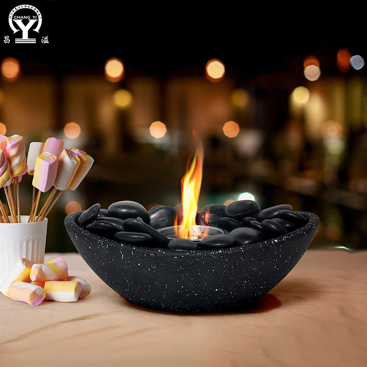 indoor modern tabletop concrete cement fireplace portable heater fire bowl outdoor Bio ethanol table top fire pit