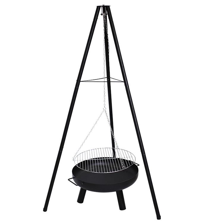 Steel Bbq Camping Accessories Tripod Grill Stove Fire Pit Barbecue Grill Adjustable Campfire Outdoor Camping BBQ Grill