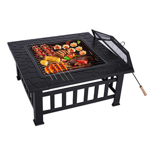 Outdoor Heater Square Table Smokeless Barbecue Grills Firepit Garden Stove Metal Wood Burning Fire Pits With Spark Screen