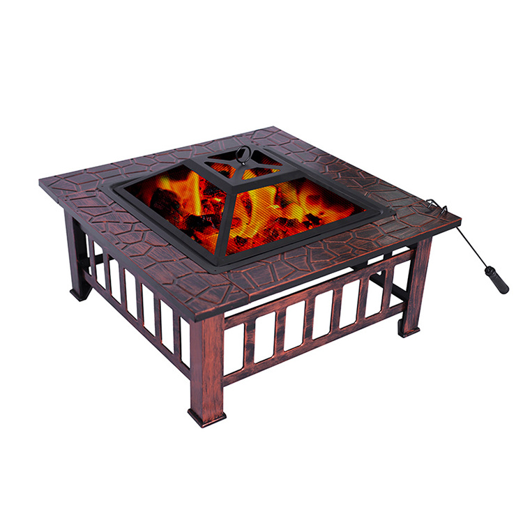 Outdoor Heater Square Table Smokeless Barbecue Grills Firepit Garden Stove Metal Wood Burning Fire Pits With Spark Screen