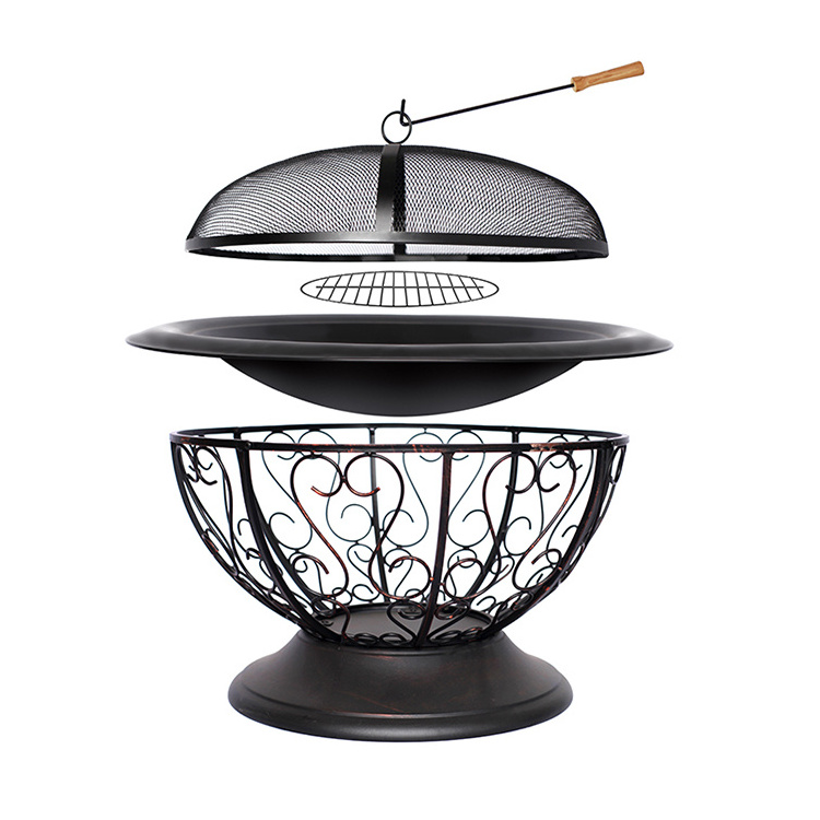 Patio Garden Backyard Black Metal Round Charcoal Wood Burning Fire Pit Bonfire with Fireplace Poker for Outdoor