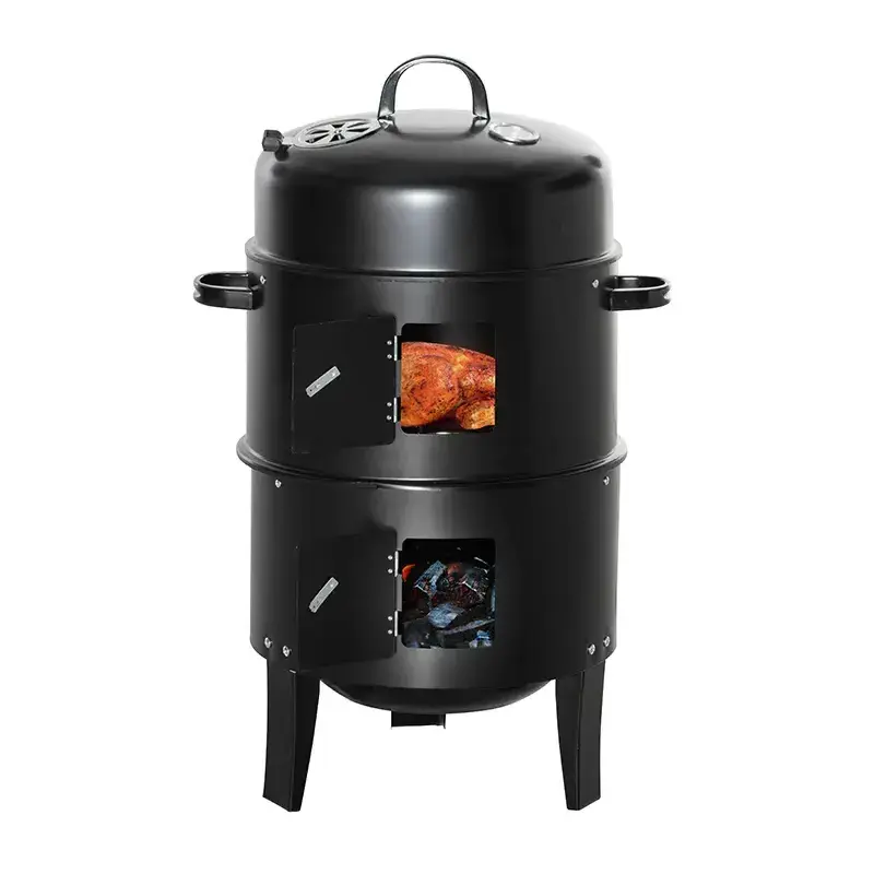 3-in-1 Outdoor Durable Stainless Steel BBQ Stove Smoker Factory Outlet Smokeless Charcoal Grill with Thermometer