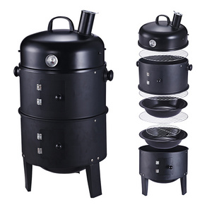 3-in-1 Outdoor Durable Stainless Steel BBQ Stove Smoker Factory Outlet Smokeless Charcoal Grill with Thermometer