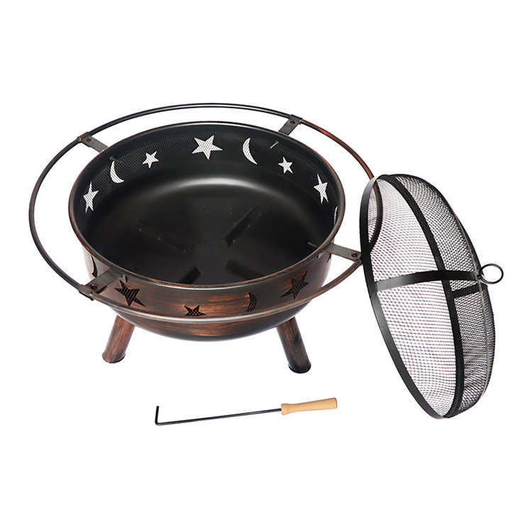 Charcoal Wood Burning Fire Pit Round Fire Bowl Bonfire Fireplace  Patio Garden Backyard Metal Outdoor Heater