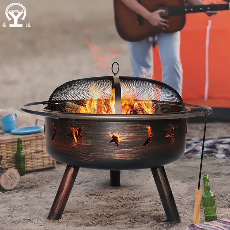 Charcoal Wood Burning Fire Pit Round Fire Bowl Bonfire Fireplace  Patio Garden Backyard Metal Outdoor Heater