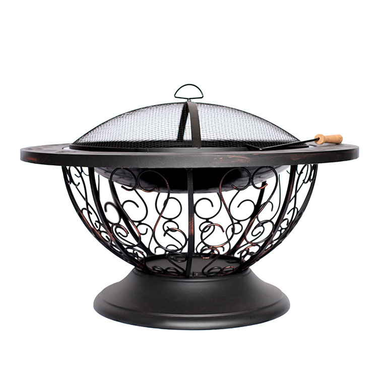 Outdoor Party Heater Multifunctional Charcoal Fireplace Round Metal Fire Pit with Mesh Cover