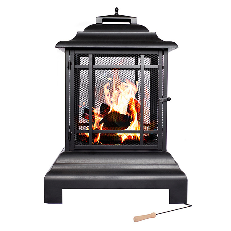 Outdoor Smokeless BBQ Grill Garden Square Wood Fire Pit Log Grate Burner patio fire place with Screen