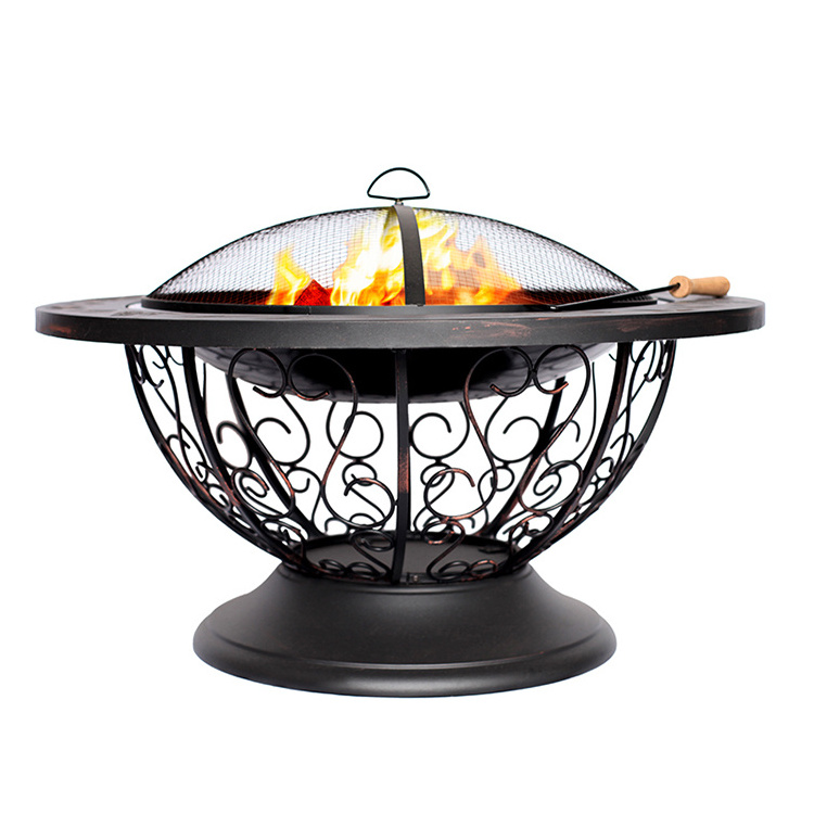 Outdoor Party Heater Multifunctional Charcoal Fireplace Round Metal Fire Pit with Mesh Cover