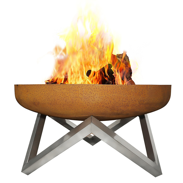 outdoor dining table with top Metal Rusty fire pits ring fireplace wood round metal patio furniture firepit