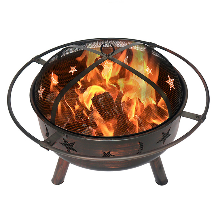 Large Steel Round Fire Bowl Fireplace Charcoal Wood Burning Fire Pit with Mesh Cover