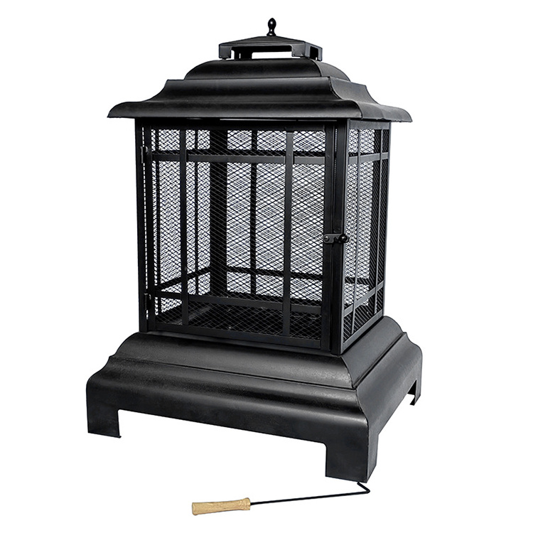 Outdoor Smokeless BBQ Grill Garden Square Wood Fire Pit Log Grate Burner patio fire place with Screen