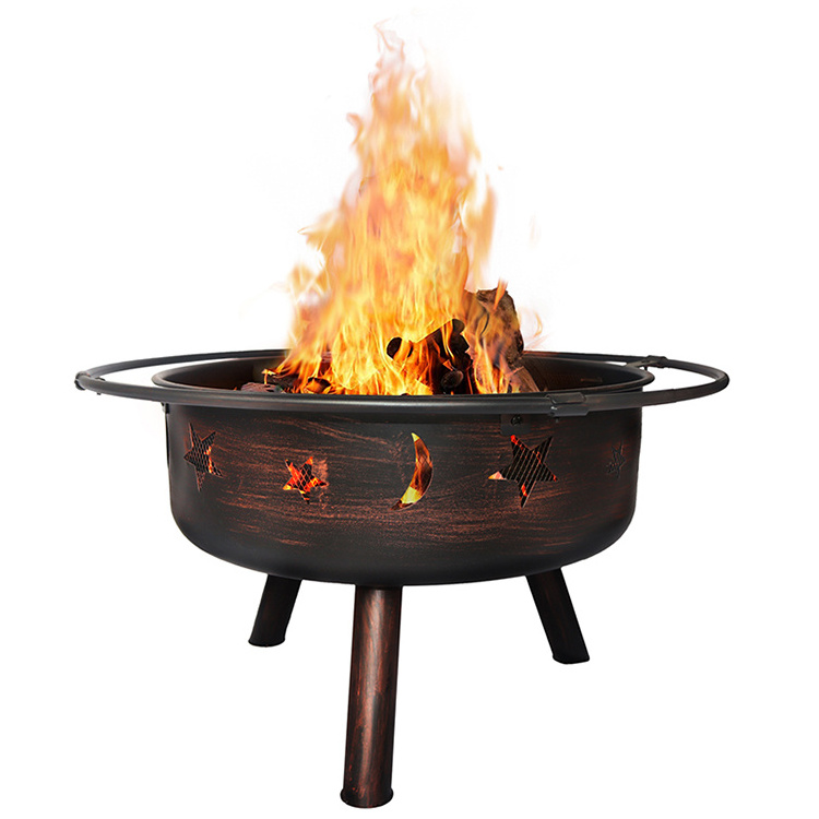 Patio Heater Charcoal Outdoor Round Fireplace Wood Burning Stove Fire Pit with Mesh Cover