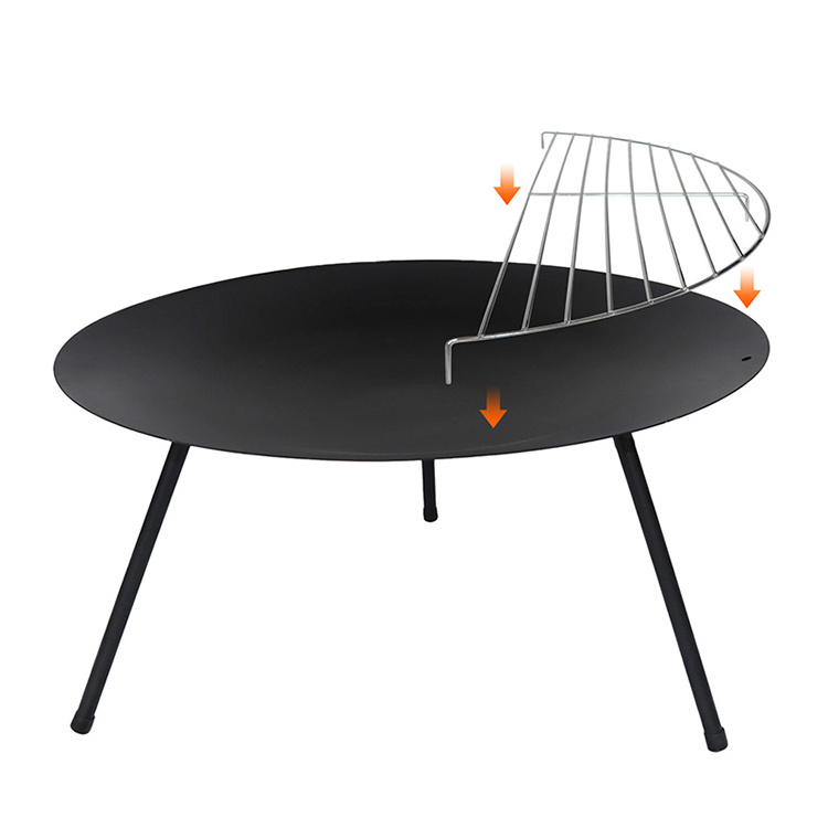 Outside Backyard Camping Heavy Duty Metal  Black Fireplace Extra  Large Round Cast Iron Simple Fire Pit