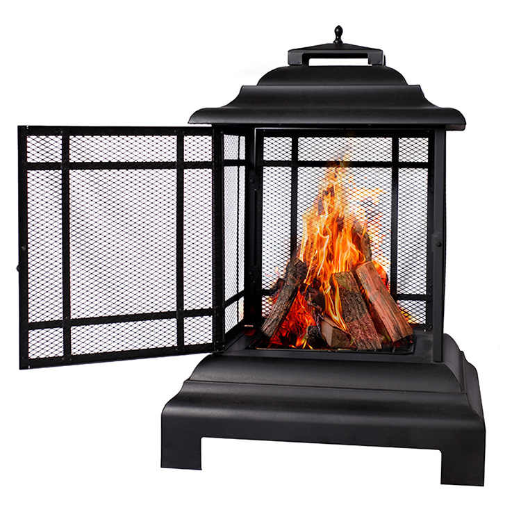 Outdoor Smokeless BBQ Grill Garden Square Wood Fire Pit Log Grate Burner patio fire place with Screen