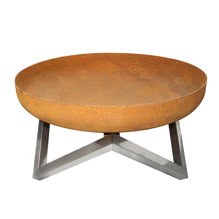 outdoor dining table with top Metal Rusty fire pits ring fireplace wood round metal patio furniture firepit