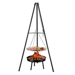 Steel Height-Adjustable Swivel  Fire pit Tripod camping barbecue grills Portable Outdoor Charcoal BBQ Cooking grill with Grate