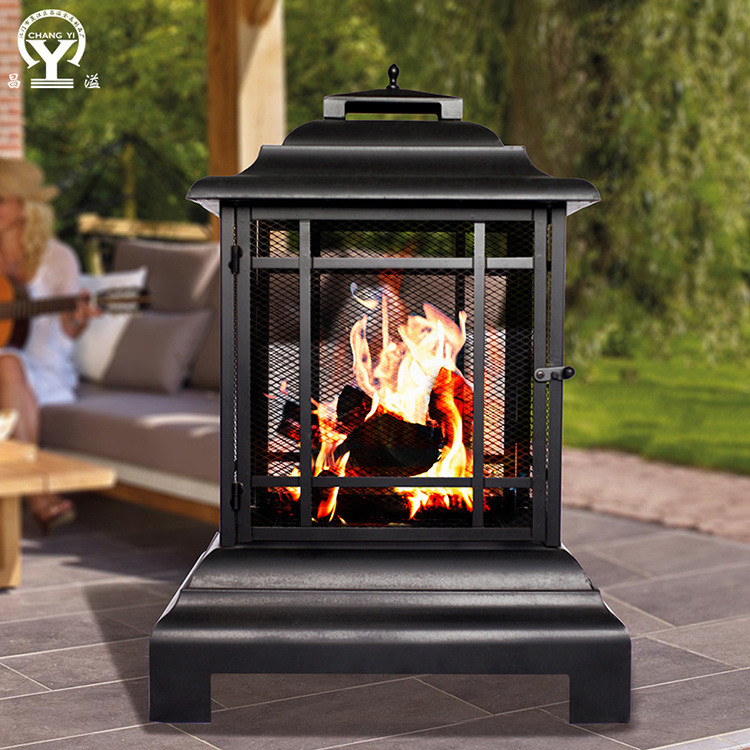 China Supplier Custom Fire Pit Chimney Outdoor Heating Stove Fire Pit Barbecue BBQ Cooking Grill