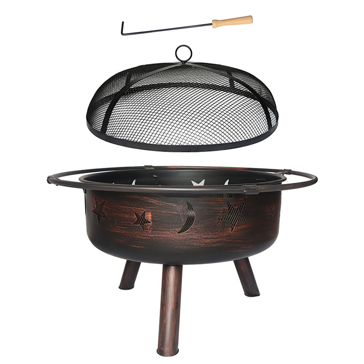 Large Steel Round Fire Bowl Fireplace Charcoal Wood Burning Fire Pit with Mesh Cover