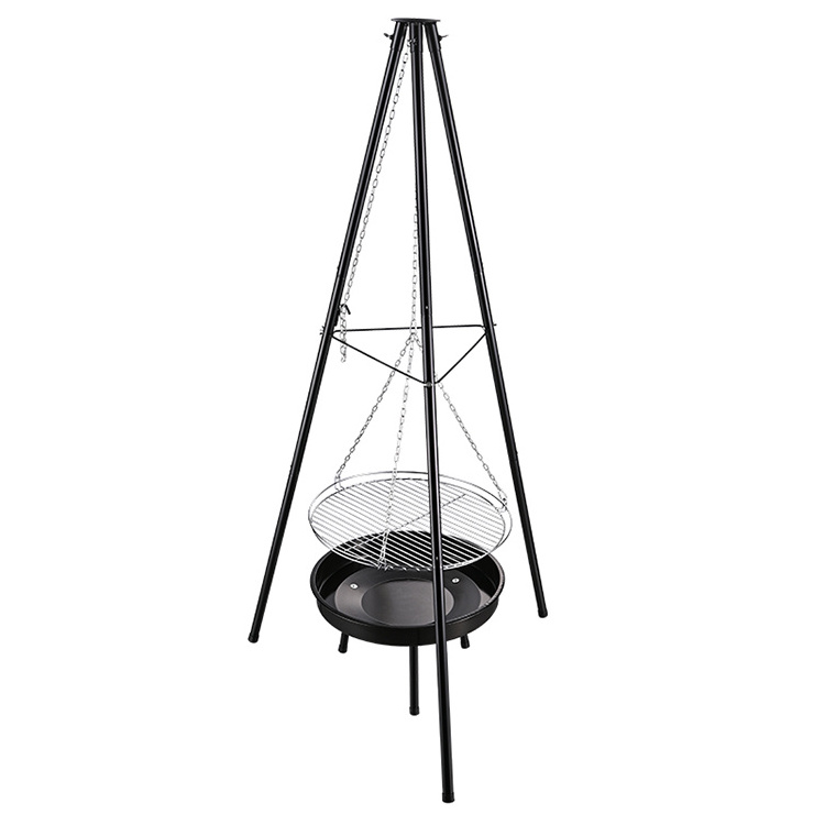 Adjustable Height Portable Barbecue Firepit Hanging Tripod Charcoal Camping BBQ Grill