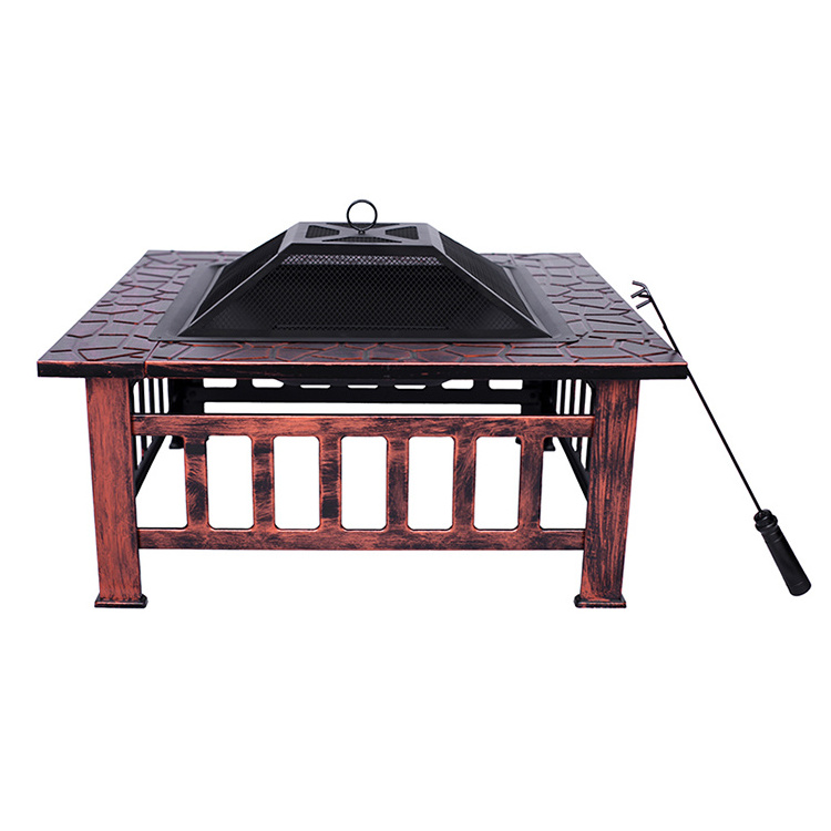 Multifunctional Safety Design Large Outdoor Heater Barbecue Fire Pit Patio Wood Burning Fireplace with Mesh Cover