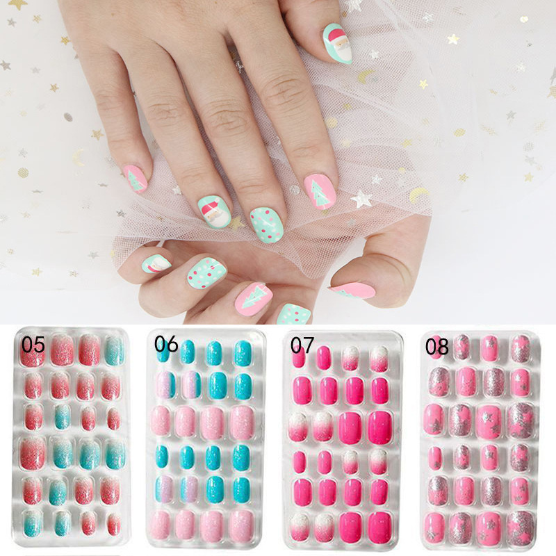 24Pcs Press on Nail Full Cover Artificial Children Nails Lovely Gift for Children Little Girls Kids False Nail