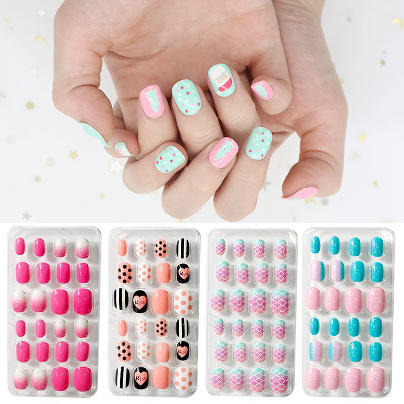 24Pcs Press on Nail Full Cover Artificial Children Nails Lovely Gift for Children Little Girls Kids False Nail