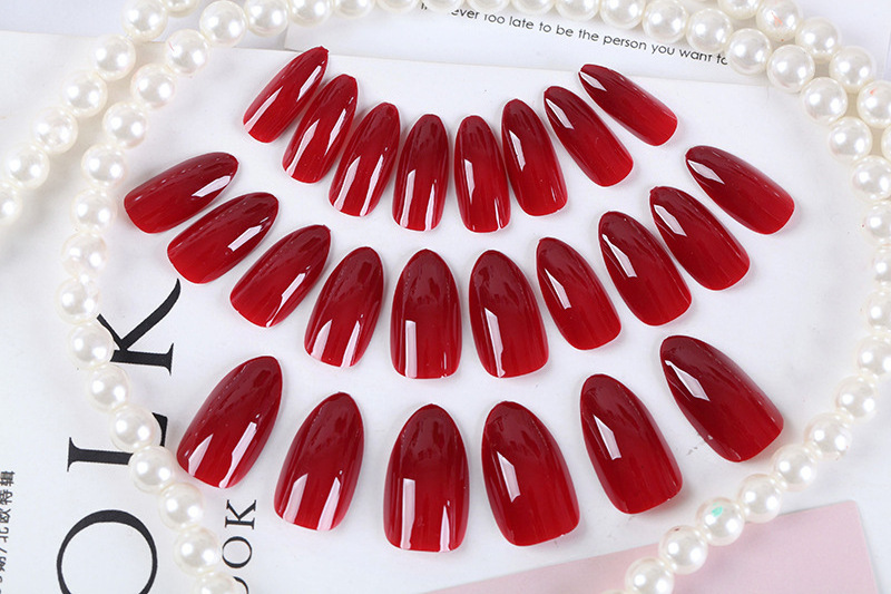 Long pure wine red false nails Bridal nail back glue false finger nail tips