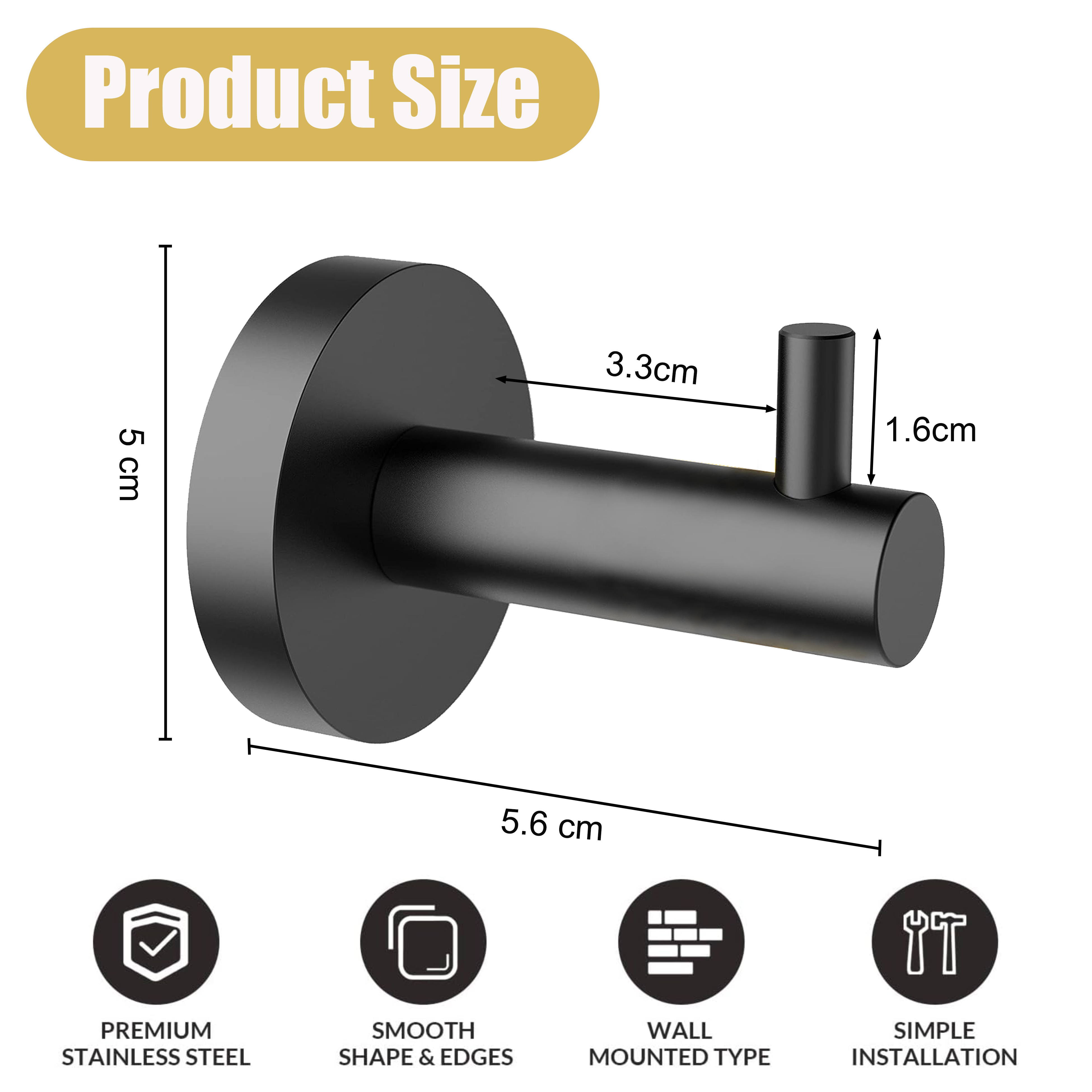 Heavy Duty Premium 304 Stainless Steel Wall Mount Single Robe Coat Towel Hook Wall Hanger