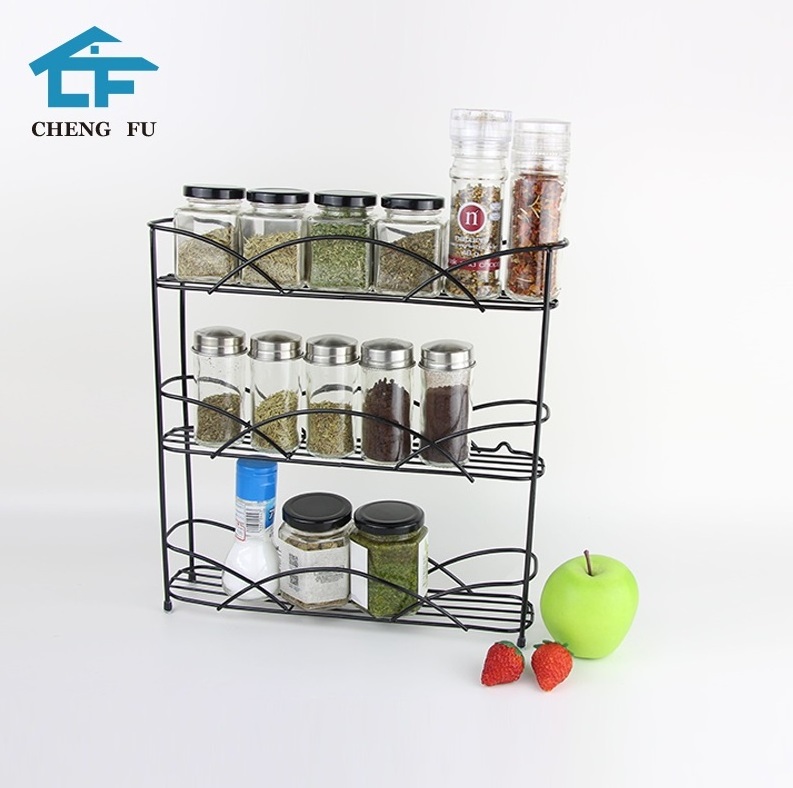 Hot sale cabinet accessories kitchen organizer storage shelf adjustable expandable stand metal 3 tier wire wall jar spice rack