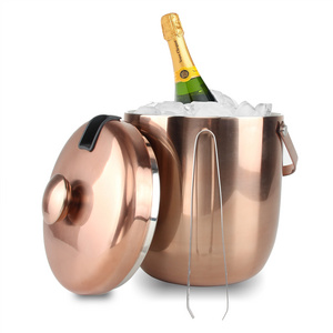 Wholesales Stainless Steel Metal Double Walled Insulated Sparkling Wine Beer Gold Ice Bucket with tongs and Lid