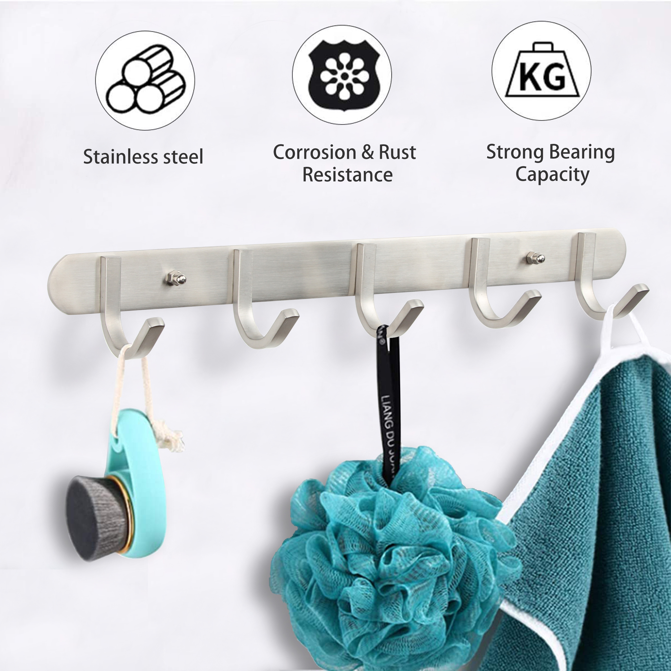 Multifunctional Bathroom Kitchen Heavy Duty Rack Wall Mounted Hat Towel Stainless Steel Row Coat Hanger Hook