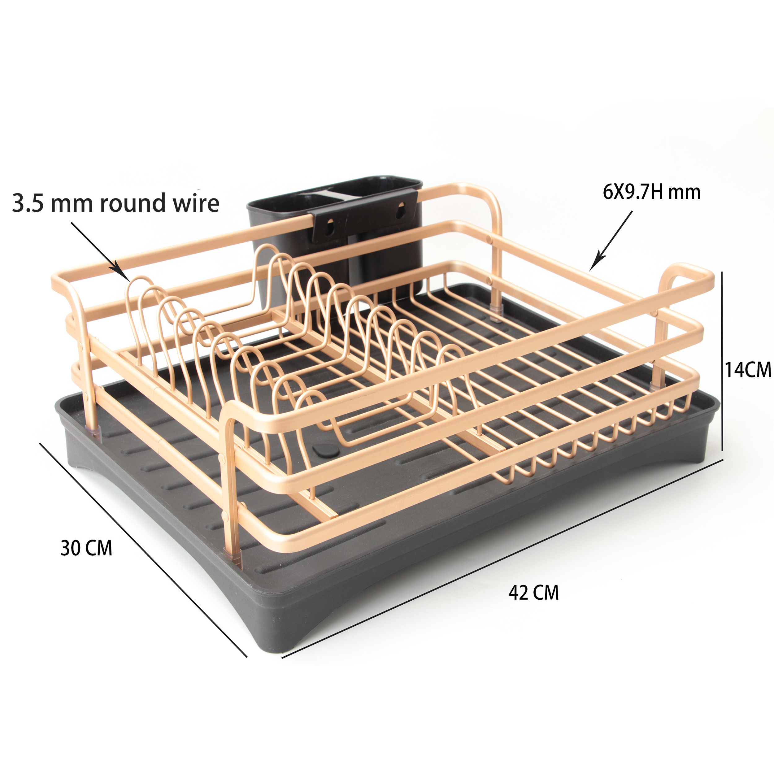 Kitchen Countertop Aluminum Rose Gold Rustproof Sink Dish Drainer Drying Rack