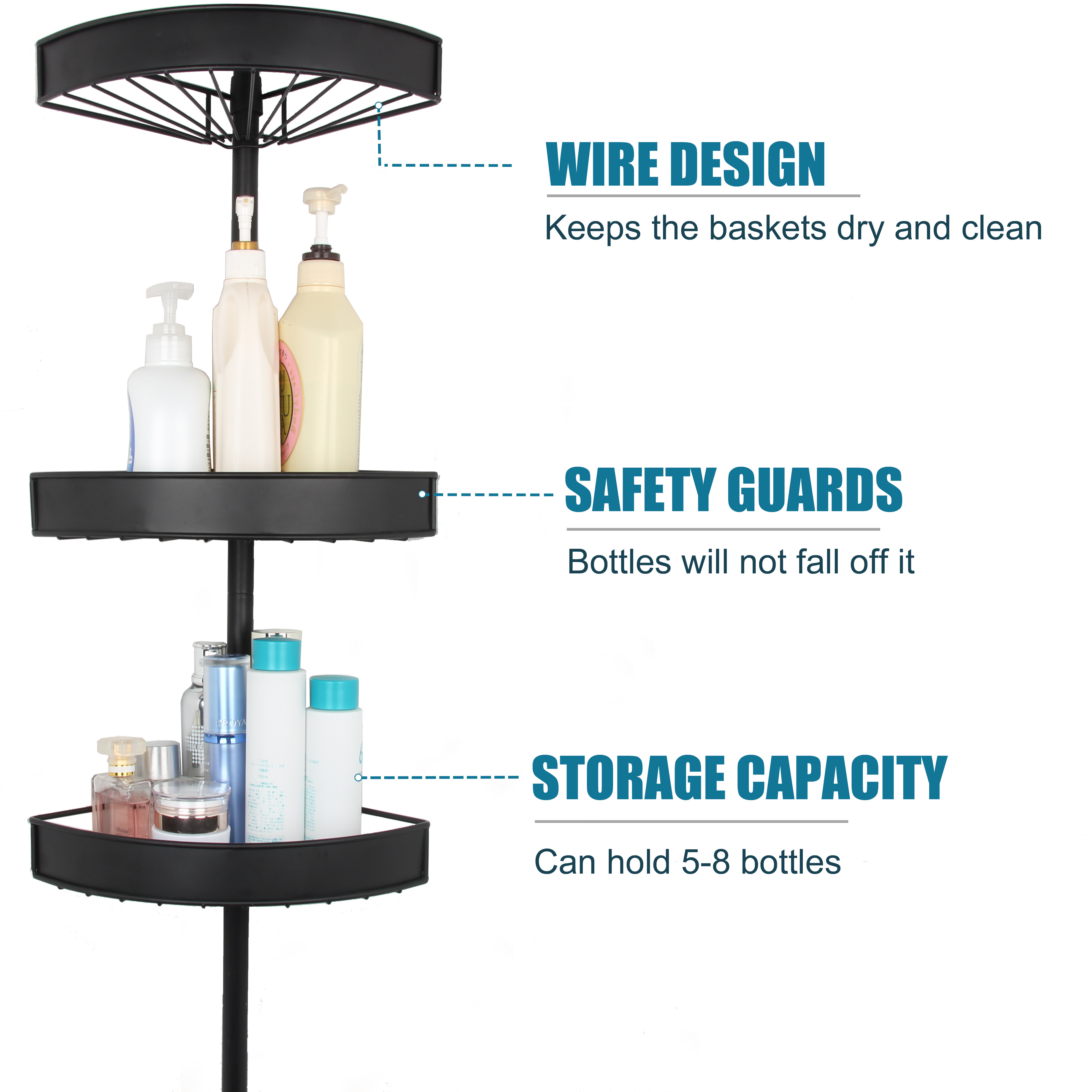 Brand New Hotel Modern Wall Mount Bathroom Storage Rack Shelf Holders 4 Tier Corner Shelf Tension Pole Shower Caddy