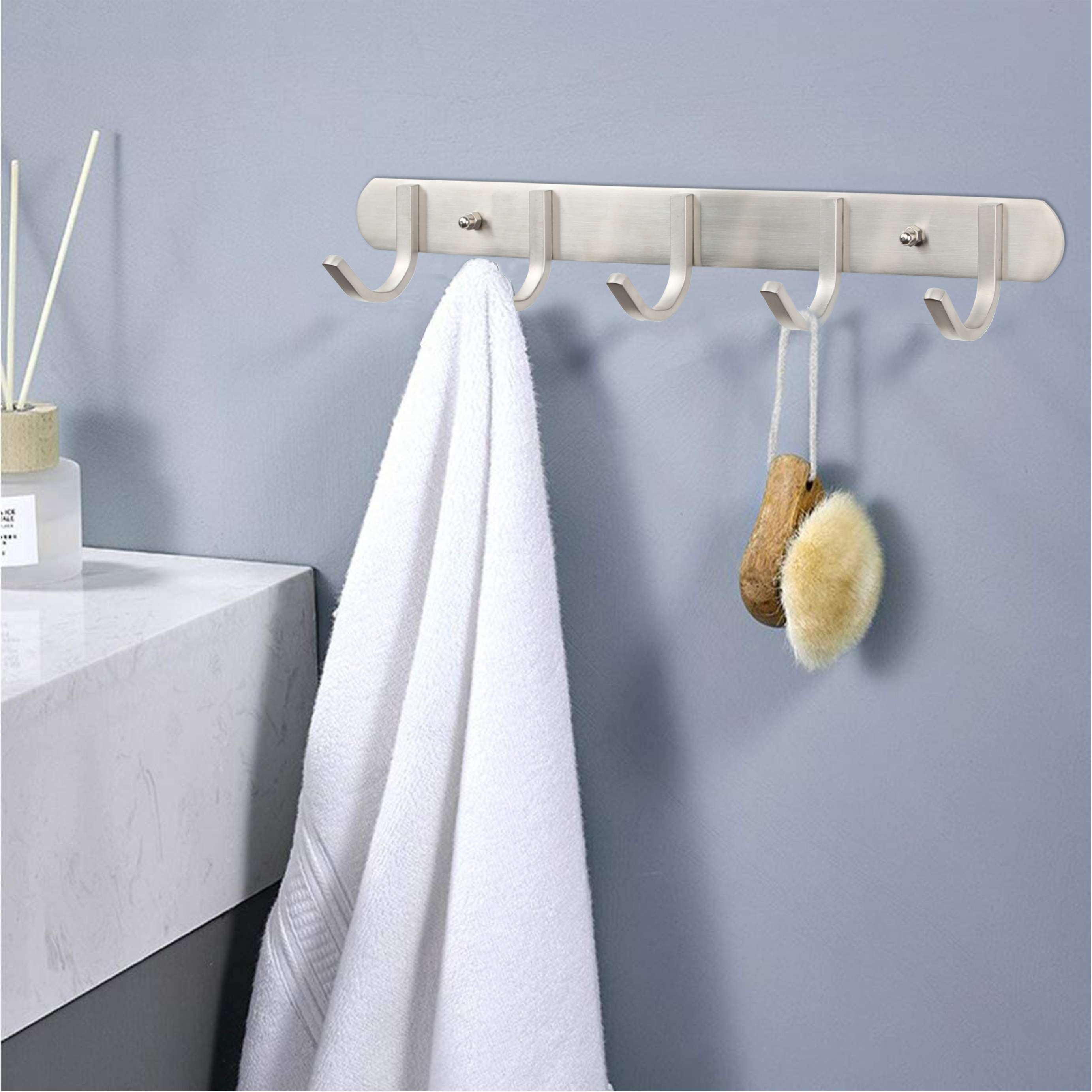 Multifunctional Bathroom Kitchen Heavy Duty Rack Wall Mounted Hat Towel Stainless Steel Row Coat Hanger Hook