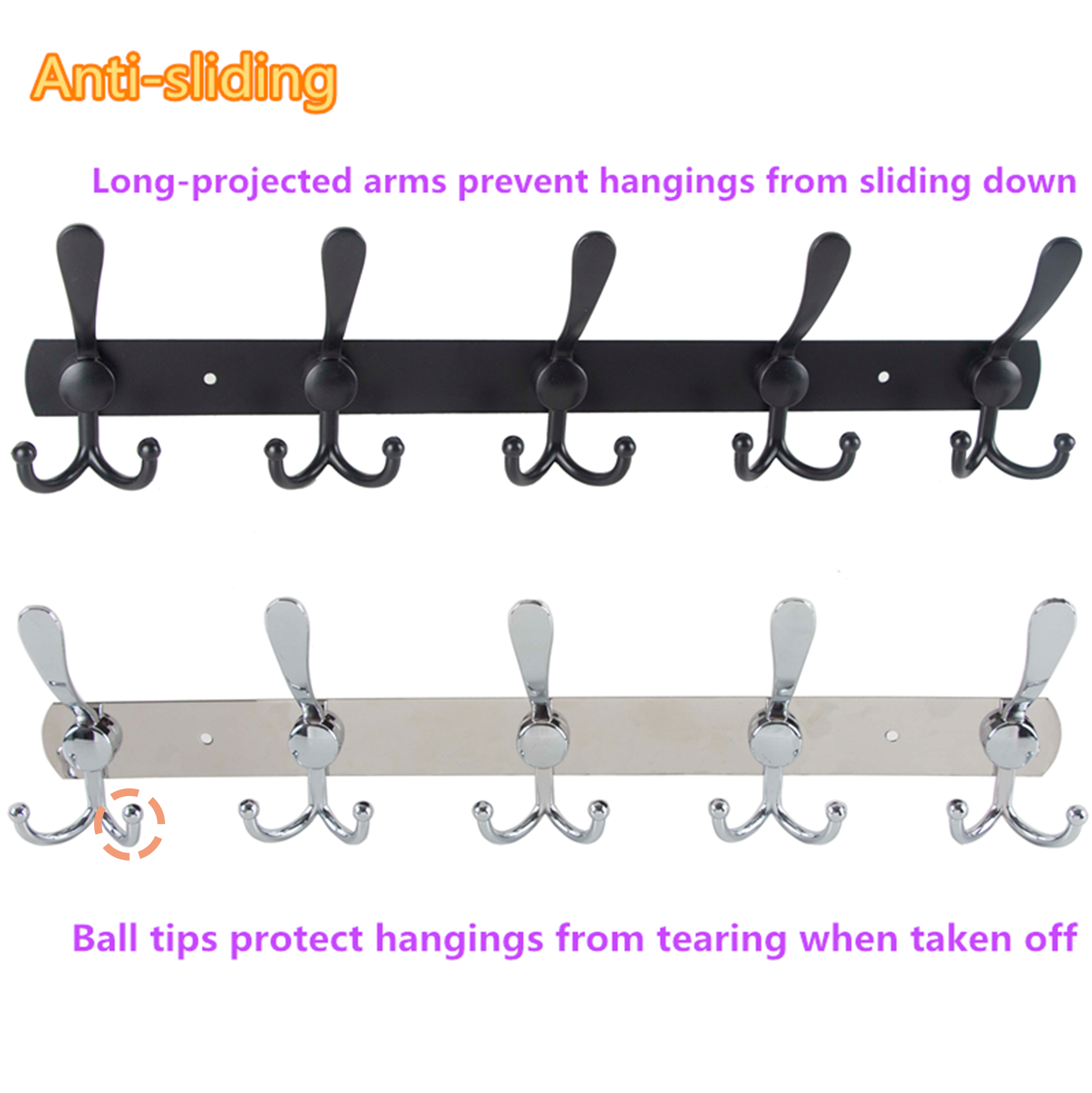 Hot selling 5 Tri Hooks Heavy Duty Stainless Steel Wall Mounted Coat Rack Hooks Wall Hanger