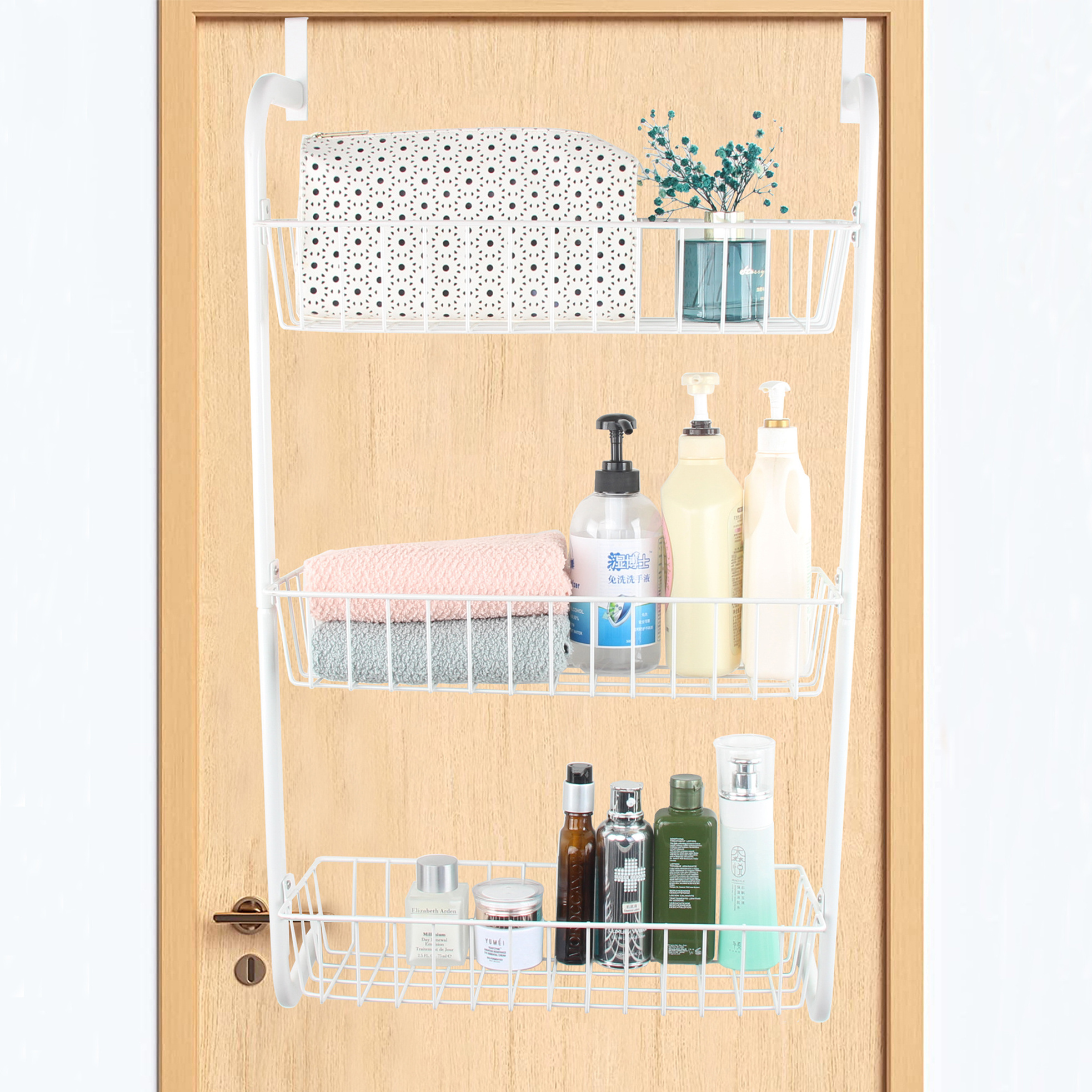 Multifunctional Kitchen 3 Tier Hanger Basket Rack Over Door Hanging Spice Rack Shelf Storage Pantry Rack Organizer