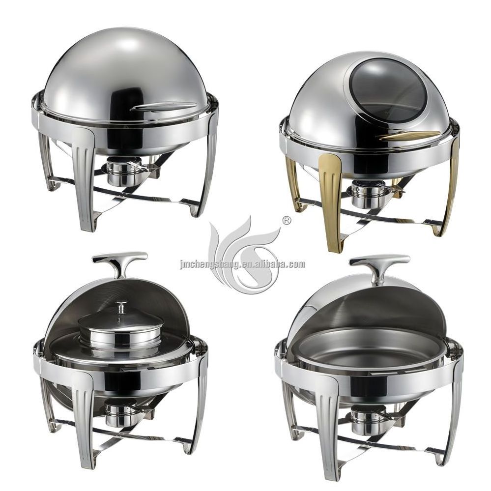 Round Chafing Dish With Glass Window Lid Used Restaurant Equipment