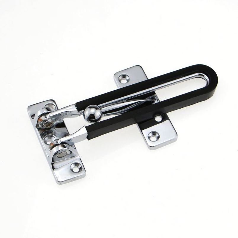 Zinc alloy White chrome door guard with Black rubber Security Buckle Door Guard Bolt ,door Safety Lock