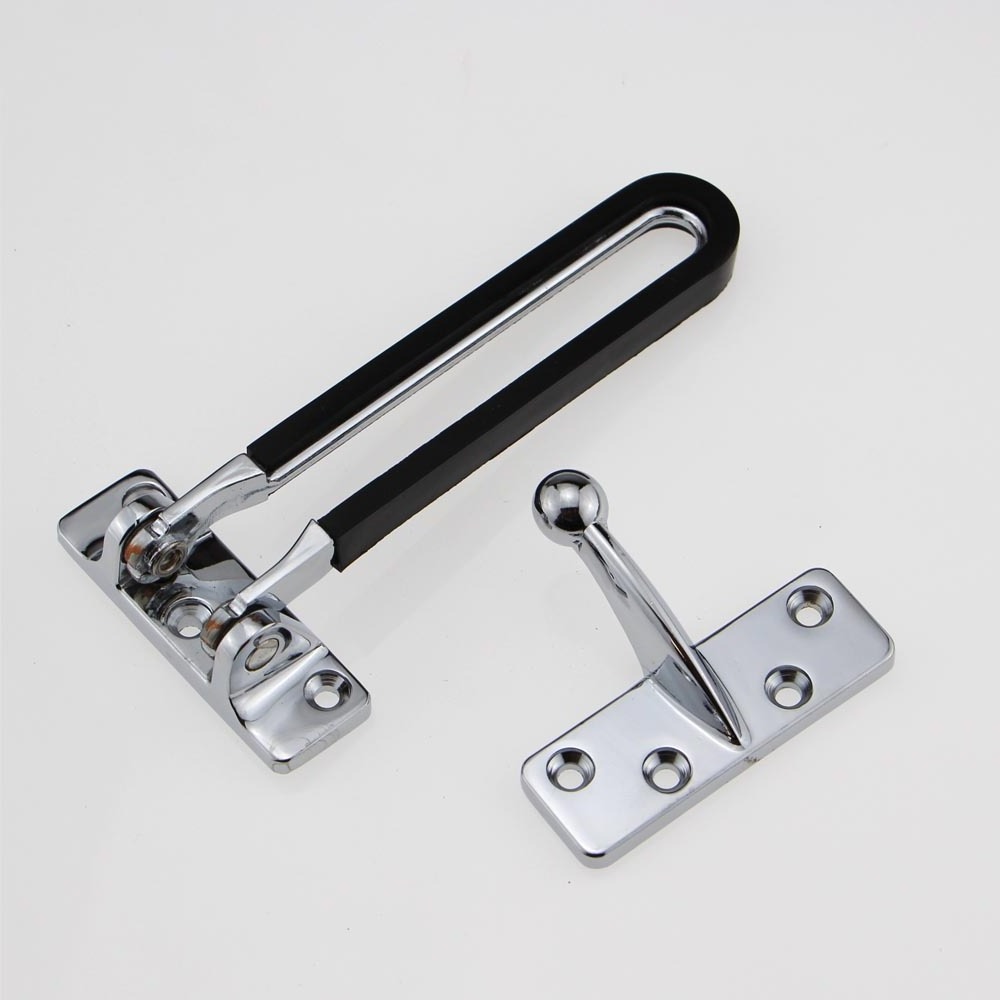 Zinc alloy White chrome door guard with Black rubber Security Buckle Door Guard Bolt ,door Safety Lock