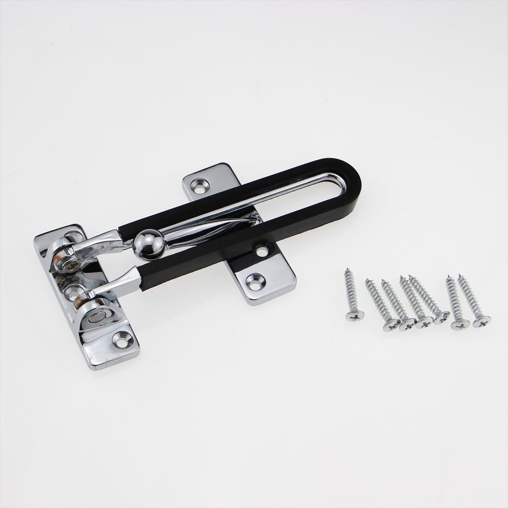 Zinc alloy White chrome door guard with Black rubber Security Buckle Door Guard Bolt ,door Safety Lock