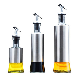 Custom Olive Oil and Vinegar Dispenser Bottle Stainless Steel Glass Oil Sauce Bottle Dispenser