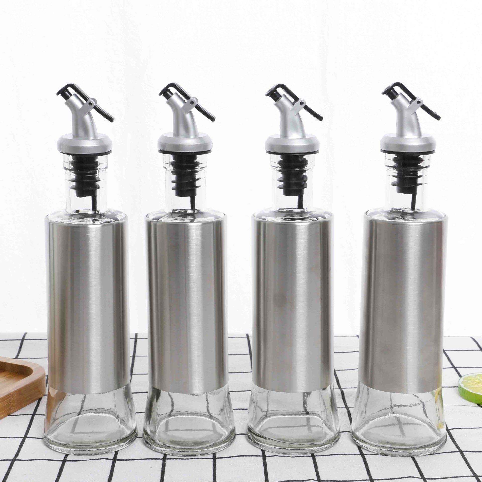 Custom Olive Oil and Vinegar Dispenser Bottle Stainless Steel Glass Oil Sauce Bottle Dispenser