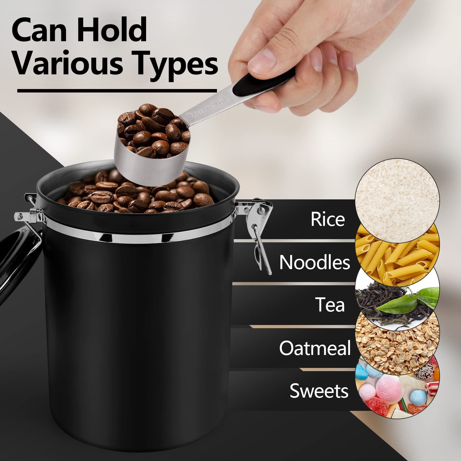 2800ml Black Coffee Canister Coffee Bean 2.8L Containers Coffee Storage Airtight Canister with Scoop