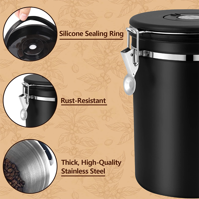 2800ml Black Coffee Canister Coffee Bean 2.8L Containers Coffee Storage Airtight Canister with Scoop