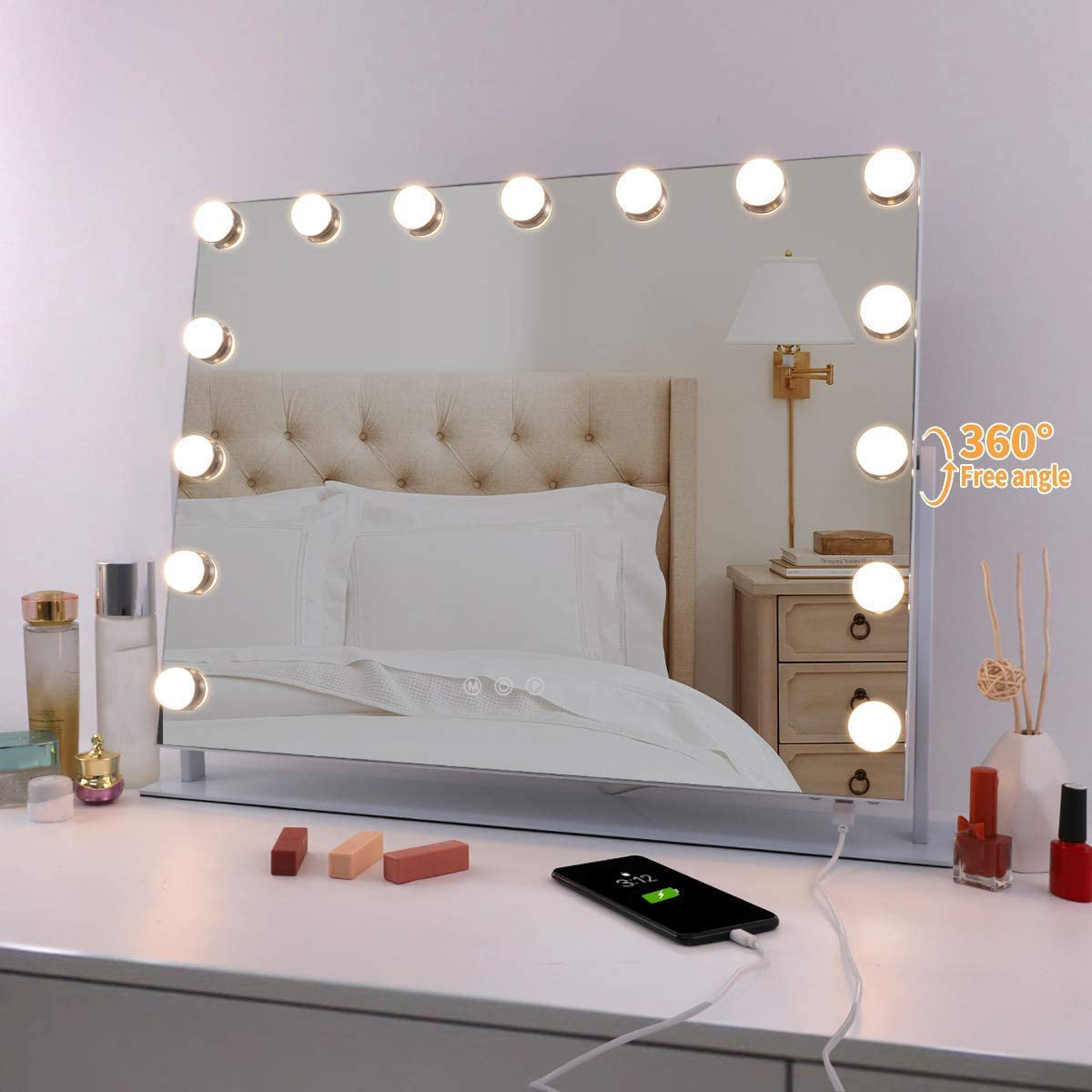 2023 Hot Sale Touch Switch Metal Frame Makeup Hollywood Led Vanity Mirror With Dimmable Light Bulbs