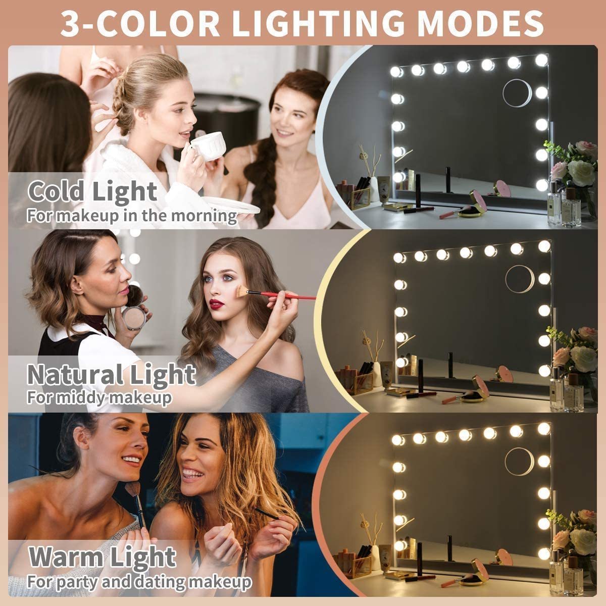 2023 Hot Sale Touch Switch Metal Frame Makeup Hollywood Led Vanity Mirror With Dimmable Light Bulbs